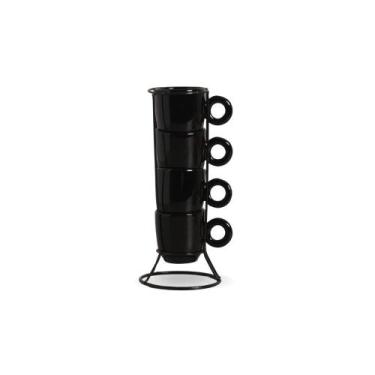 Imagem de Kit Suporte Caneca Bojuda Small Colors 120ml - Cerâmica Regina, Preto