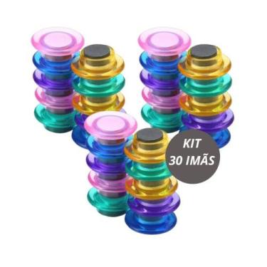 Imagem de Kit 30 Imãs Coloridos Para Pendurar Avisos Geladeira Ou Quadro Metálic