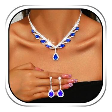 Imagem de Sixexey Brincos de colar de cristal de strass, conjuntos de joias de casamento para noiva, dama de honra, formatura, acessórios de bijuteria para mulheres, One size, Metal, Sem Pedra Preciosa