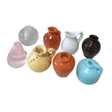 Imagem de WeiLaiKeQi 8 peças mini vasos enfeites de geladeira, decorações de geladeira, arranjo de flores decorativo de resina 3D engraçado para casa vasos minúsculos, Style B, 3cm a 4cm