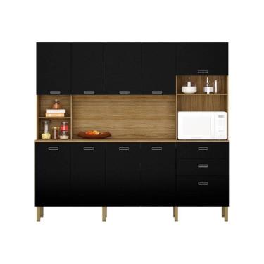 Imagem de Armario De Cozinha Completo 10 Portas 2 Gavetas Onix Intense Kits Paraná Cor:freijo/nero Freijo/nero