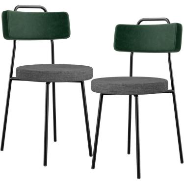 Imagem de Kit 02 Cadeiras Estofada Sala De Jantar Barcelona L02 Facto Verde Musgo Linho Cinza Escuro
