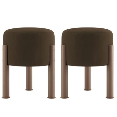 Imagem de Kit 02 Puff Redondo Estofado Banqueta Tecido Suede Apoio Para Os Pés