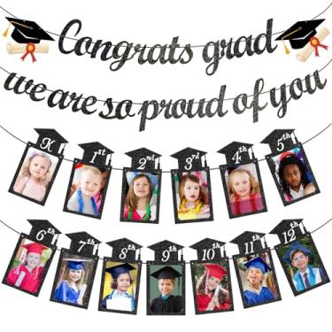 Imagem de Decoração de formatura Congrats Grad We are So Proud of You Banner com glitter K-12th Grade Graduação Foto Banner Class of 2025 Artigos de festa