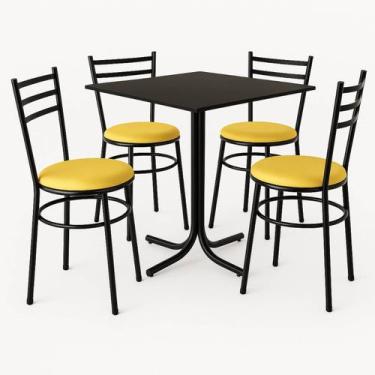 Imagem de Mesa de Jantar Quadrada 70cm Preta Com 4 Cadeiras Estofada Preta - Lam