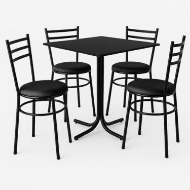 Imagem de Mesa de Jantar Quadrada 70cm Preta Com 4 Cadeiras Estofada Preta - Lam