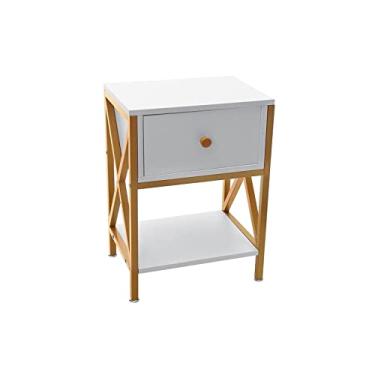 Imagem de Mesa de cabeceira de metal de madeira vintage armário de armazenamento gaveta mesinha de cabeceira versátil mesa de café quarto móveis