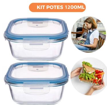 Imagem de Kit 2 Pote de Vidro Hermético Quadrado 1200ml