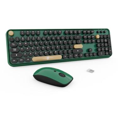 Imagem de FD Combo de teclado e mouse sem fio – 2,4 G de tamanho completo, lindo mouse colorido e teclado com 104 teclas redondas, teclado de máquina de escrever retrô para laptop/Windows/PC - verde colorido