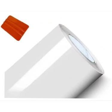 Imagem de Vinil Adesivo Branco Brilhante, 5m x 50cm, com espátula Para Decoração, envelopamento de móveis, laquear, geladeira mesa e outros.