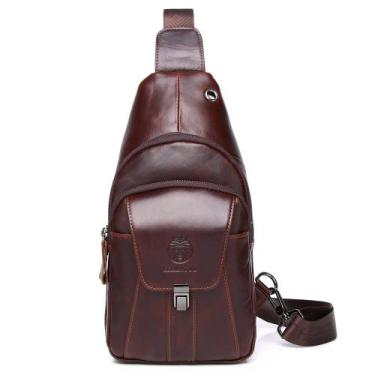 Imagem de Bolsa de estilingue LUKZIJAES em couro genuíno para homens, cor de caf