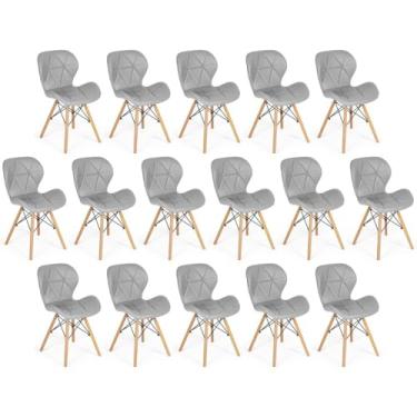 Imagem de Kit 16 Cadeiras de Jantar Charles Eames Slim Wood Estofada - Cinza