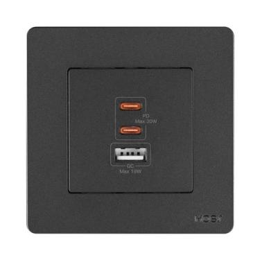 Imagem de Tomada De Parede De Carregamento Rápido De 30W Com 3 Portas Tipo-C USB