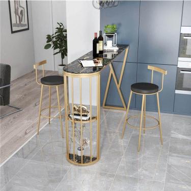 Imagem de Conjunto De Mesa De Bar Com Prateleiras De Armazenamento, Tampo De Mármore Contra A Parede, Conjunto De Mesa De Cozinha Retangular 39.4, Black, 120×40cm