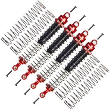 Imagem de TOOMOD 110mm RC All Aluminum Alloy Oil Filled Shock Absorbers kit for Tamiya Bullhead SuperClod Buster Axial SCX10 D90 TRX4 Truck Crawler/Truck/Car Upgrades Replace Parts （Red）