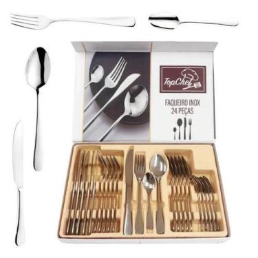 Imagem de Faqueiro De Aço Inox Premium Jogo Com 24 Peças Talheres - Top Rio