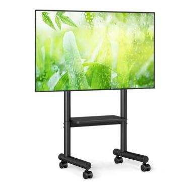 Imagem de TVON Suporte de TV com rodinhas para TVs de 40 a 75 polegadas de até 50 kg, suporte de TV portátil sobre rodas e prateleira ajustável em altura, suporte de TV externo para escritório, sala de estar