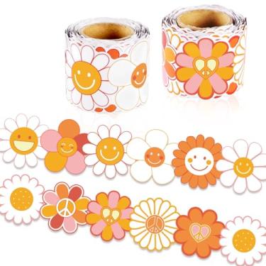 Imagem de VABAMNA Decorações de borda de quadro de avisos Groovy, bordas de quadro de avisos hippie retrô de 1,8 m com bordas de acabamento enroladas para decoração de parede de porta de sala de aula de volta