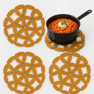 Imagem de Kit Descanso de Panelas Redondo em Bambu 21 cm - Conjunto com 4 Peças