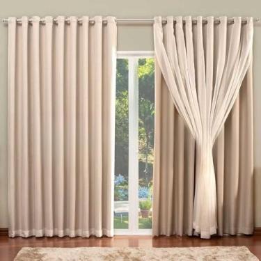 Imagem de Cortina de Microfibra c/Voil Branco e Forro 3,00 x 2,50 Decoração Quarto, Sala, Escritório, Janela(AVELA)