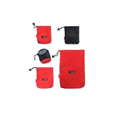 Imagem de Bolsa de cordão/bolsa de papel/saco de malha saco de acampamento bolsa de cordão armazenamento 5 em 1 uso de viagem nylon 5 peças (vermelho)