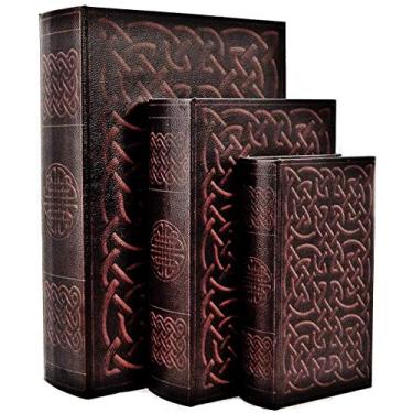 Imagem de Bellaa 28175 Caixa de livro decorativa vintage irlandesa nó celta oculto armazenamento secreto joias lembrança presente conjunto de 3
