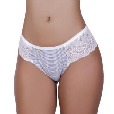 Imagem de Calcinha de Algodao Feminino Tanga Conforto Renda Listrada - c2 CALCIN