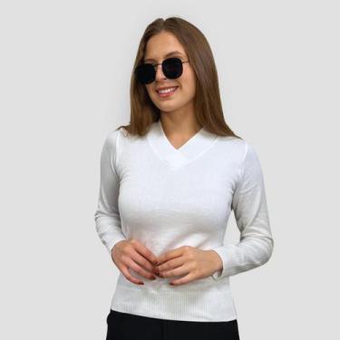 Imagem de Blusa Feminina Manga Longa Gola V Tricot Suéter de Lã Inverno - SP/CXX