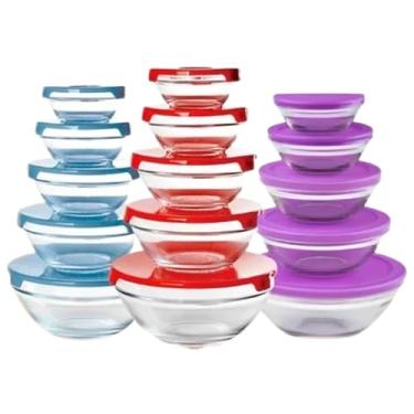 Imagem de Kit 5 Potes de Vidro Herméticos com Tampa, Empilháveis, para Cozinha, Microondas e Lava-Louças