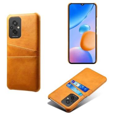 Imagem de Capas Compatível com Xiaomi Redmi 11 Prime 4G,Caso de couro PU-Tampa de telefone a prova de choque com 2 slots de cartão,Proteção anti-impressão digital e anti-gota-Yellow