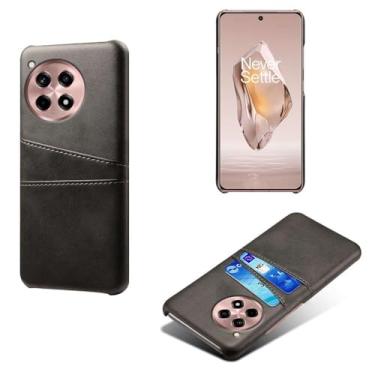 Imagem de Capas Compatível com Oneplus 12R 5G,Caso de couro PU-Tampa de telefone a prova de choque com 2 slots de cartão,Proteção anti-impressão digital e anti-gota-Black