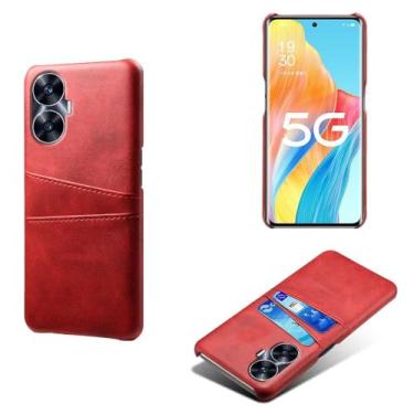 Imagem de Capas Compatível com OPPO Realme C55,tampa protetora de couro falso,design de saco de cartão com 2 fendas de cartão atrás,proteção anti-impressão digital e anti-gota-Red