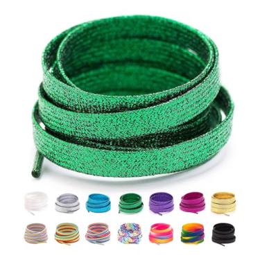 Imagem de Booyckiy Cadarços de tênis modernos coloridos planos de 78,7 a 180 cm, cadarços gradientes de arco-íris, Verde glitter, 55inch (140cm)