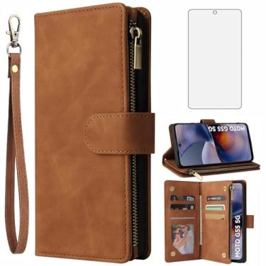 Imagem de Asuwish Capa carteira compatível com Motorola Moto G55 5G, protetor de tela de vidro temperado e capa flip de couro, suporte para cartão, acessórios de celular com suporte de TPU, capas de telefone