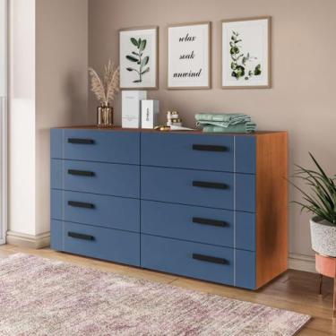 Imagem de Cômoda com 8 Gavetas Lisboa Freijó com Azul Politorno, Freijó e Azul