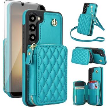 Imagem de Capa de celular para Samsung Galaxy S23 Plus S23+ 5G capa carteira celular com protetor de tela de vidro temperado alça de pulso cordão com bloqueio de RFID S23plus 23S + S 23 23+ SM-S916U 16.8 cm