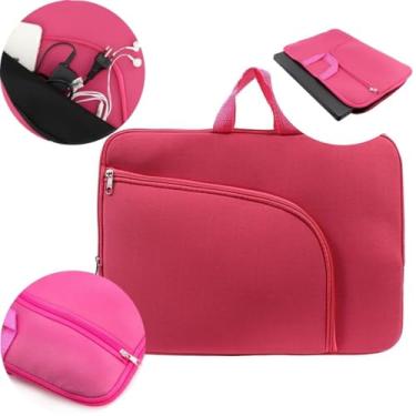 Imagem de Capa de Notebook Bolsa Luva Neoprene Macia Bolso Externo Feminina Rosa
