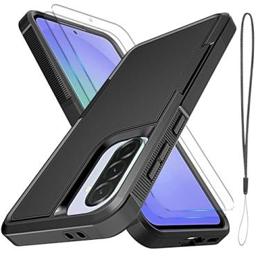 Imagem de YmhxcY Para Galaxy A36/A56 [proteção contra quedas de grau militar] [antiderrapante] [2 peças de película HD de vidro] Capa resistente à prova de choque para Galaxy A36/A56 de 6,7 polegadas - preta