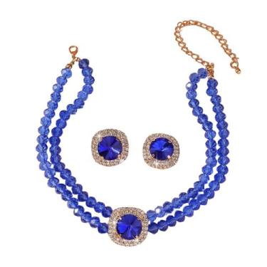 Imagem de Dtja Conjunto de colar e brinco de gargantilha redonda de cristal com 2 peças, joia de declaração para mulheres, brincos de zircônia cúbica para fantasia de baile de casamento, 38 cm, 5 cores, Medium