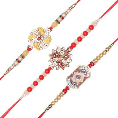 Imagem de Conjunto de 3 pulseiras de fio Rakhi para irmão para Bhai Bhabhi Bhaiya veera Raksha Bandhan Dora conjunto de pulseiras com pacote de cartão de presente Rakhi para irmão irmã indiano tradicional