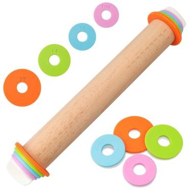 Imagem de XINBADA Rolo de massa ajustável – massa para rolo de massa para assar e rolos de massa (madeira, 35 cm)