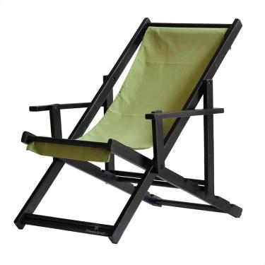 Imagem de Espreguiçadeira Preguiçosa Dobrável Envernizada Black em Madeira Maciça Tecido