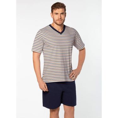 Imagem de Pijama Masculino Lupo Curto Algodão 28021-001 Listrado Marinho