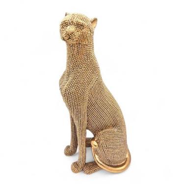 Imagem de Estátua Leopardo Dourado Sentado Brilhante Detalhado 23 cm - Flash