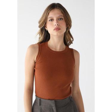 Imagem de Blusa Feminina Básica Regata Ribana Algodão Premium - Levosch, Caramel