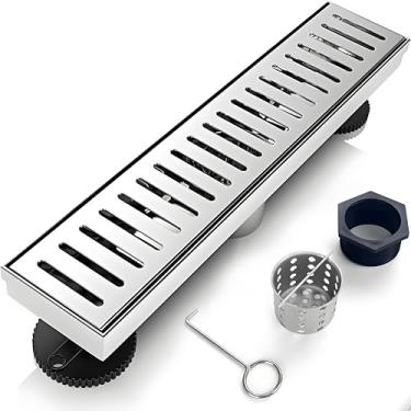 Imagem de Eblog Ralo De Chuveiro Linear 12" Para Banheiro E Cozinha, Piso Prateado, Capa Removível Com Padrão Cápsula, Acessórios Em Aço Inoxidável 304 Filtro Cabelo, Pés Niveladores Ajustáveis