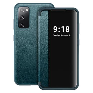 Imagem de Capa flip para Samsung Galaxy S20 FE Capa S View, fosco translúcido, transparente, fólio, 360 graus, capa protetora para celular para Samsung S20 FE, capa flip de luxo para Samsung S20 FE (verde)