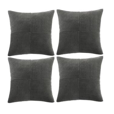 Imagem de Fancy Homi 4 pacotes de capas de almofada decorativas cinza escuro 50 x 20 polegadas para sala de estar sofá-cama, decoração de casa boho, decoração de casa, capa de almofada quadrada de veludo cotelê