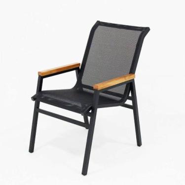 Imagem de Poltrona Cadeira Cactos de Alumínio Braço de Madeira Tela Sling para J