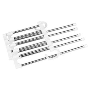 Imagem de 4 Cabide Organizador 5 Hastes Multiuso Inox Dobrável Ideal para Calças